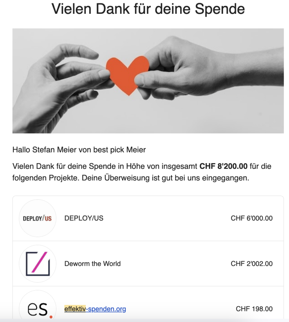 Spendebestätigung von Effektivspenden.org