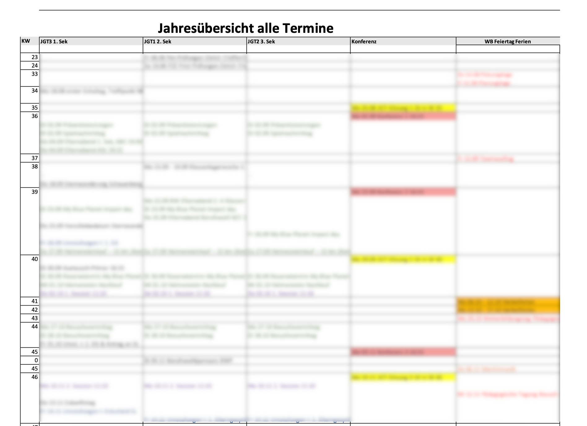 Schulhausweiter Jahreskalender